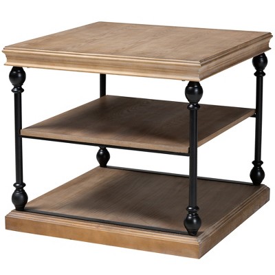 Sebastian Industrial Greywashed Wood & Black Metal 3-Tier End Table