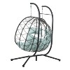 FIONECA 2-Person Green Wicker Egg Chair with Stand, Indoor/Outdoor Hanging Basket Swing Chair with Cushions for Patio, Bedroom, Balcony - 4 of 4
