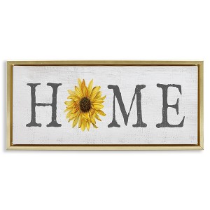 Stupell Industries Rustic Home Text with Sunflower Floating Frame Canvas Art, Gold, 31" x 14" - 1 of 4