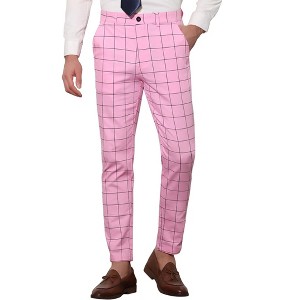 Lars Amadeus Men's Dress Slim Fit Checked Printed Business Pants - 1 of 4
