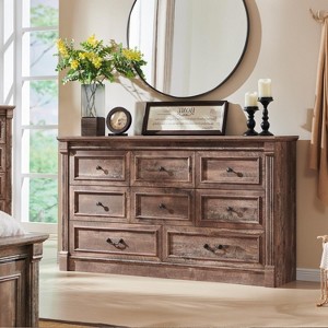Sincido 8 Drawers Dresser for Bedroom, Farmhouse 61" Wide Tall Dressers w/Roman Column - 1 of 4