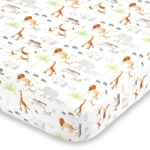 Nojo Watercolor Jungle Animals Crib Sheet Mini Fitted Crib Sheet : Target