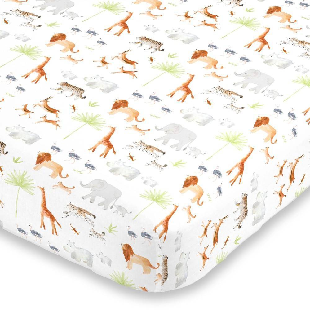 Photos - Bed Linen NoJo Watercolor Jungle Animals Crib Sheet Mini Fitted Crib Sheet