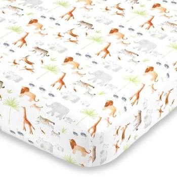 NoJo Watercolor Jungle Animals Crib Sheet Mini Fitted Crib Sheet