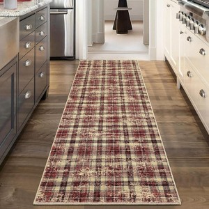 Washable Non-Slip Plaid Carpet - Farmhouse Living Room & Bedroom Rug, Soft Office Decor - 1 of 4