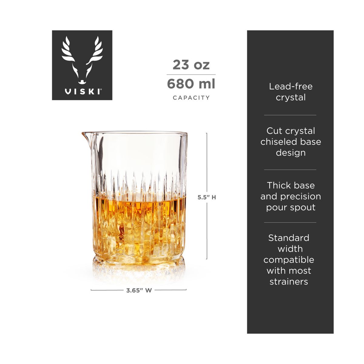 Viski Pedestal Crystal Mixing Glass Perfect for Classic Stirred Drinks, Martini, Rum and Tequila Cocktails, Home Bar, Gifts for Cocktail Lovers, 23 oz - thumbnail 3