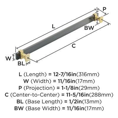 Overton 11.31'' Black Chrome and Brushed Gold Cabinet Pull