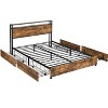 Okak Queen Platform Bed Frame with Storage Headboard, Bed with Charger Station LED Light, No Box Spring Needed Noise-Free Metal Slats, Brown - 3 of 4