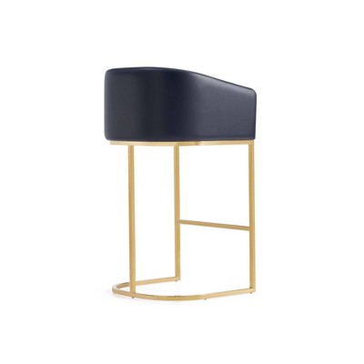 Set of 2 Black Leather and Gold Metal Barstools