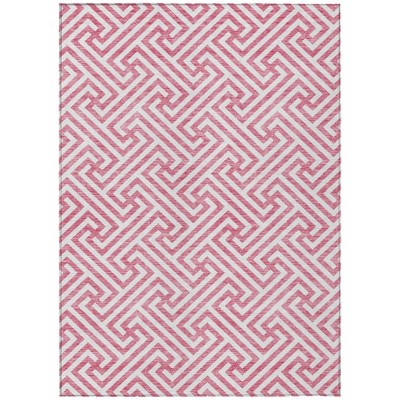 Pink And Ivory Geometric Washable Indoor Outdoor Area Rug
