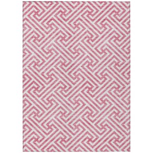 Pink And Ivory Geometric Washable Indoor Outdoor Area Rug - 1 of 4