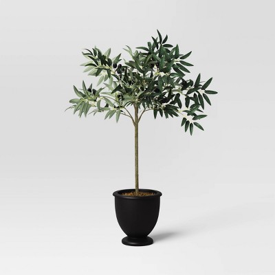 Pure Garden Artificial Olive Tree 6ft Potted Faux Plant with Fruit Natural  Looking Polyester Leaves 