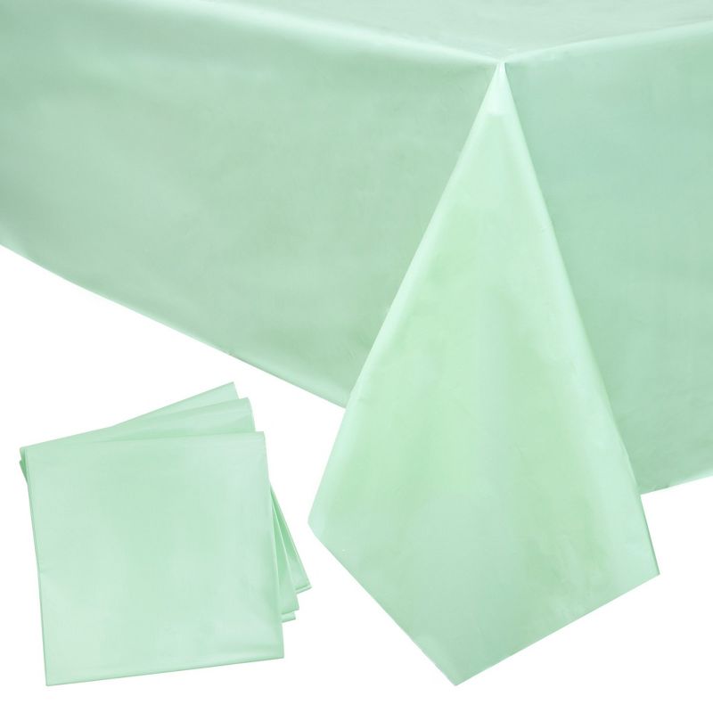 Sparkle and Bash 3 Pack Mint Green Disposable Plastic Rectangle Party Table Cloth Cover, 1 of 5