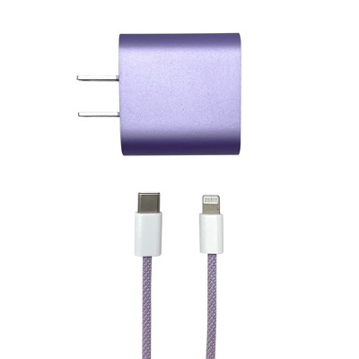 Olivia Pratt Solid Color Wall Charger 20W USB-C Power Adapter with USB-C to Lightning 3.3ft Nylon Cable