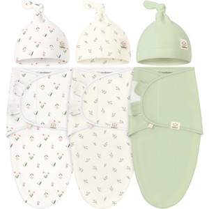 3-Pack Organic Swaddle Sleep Sacks Baby with Knot Hats, Newborn Premies Swaddles Wrap 0-3 Months, Ergonomic Wearable Blanket - 1 of 4
