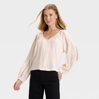 Women's Balloon Long Sleeve Lace Blouse - Universal Thread™