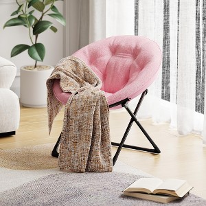 Foldable Saucer Chair, Oversized Faux Fur Lounge Chair with Metal Frame for Adults, Comfy Seat for Bedroom, Dish Dorm Chair - 1 of 4