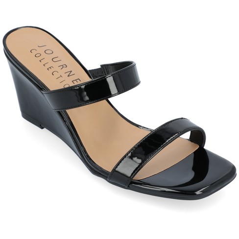 Black sandals with small wedge heel online