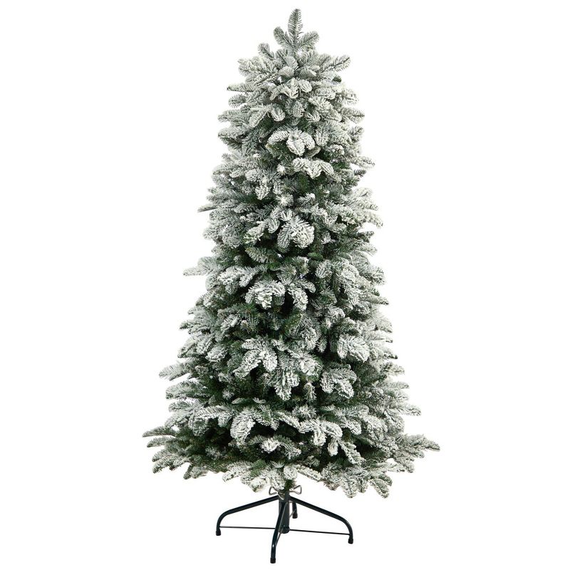 Nearly Natural 5-ft Flocked North Carolina Fir Christmas Tree with 350 Warm White Lights and 1247 Bendable Branches, 3 of 9