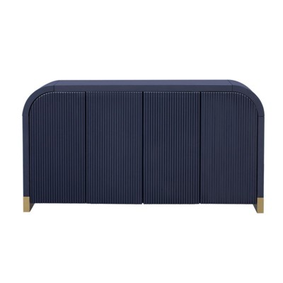GlasFlength Decorative Storage Cabinets, Wood Frame, with Drawer, Grooved Sliding, Flexible movement, Blue, 59.8"*15.7"*32.9"