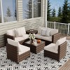 8-Piece PE Rattan Outdoor Sectional Set with Cushions, Storage Table & Coffee Table – Brown Wicker Patio Set for Balcony or Backyard - 2 of 4