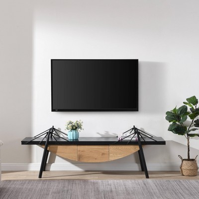 VYNXARIA Sailboat-Shaped TV Stand, 70.87 inch Modern Entertainment Center with Drawer, MDF Wood Media Console Table,Black