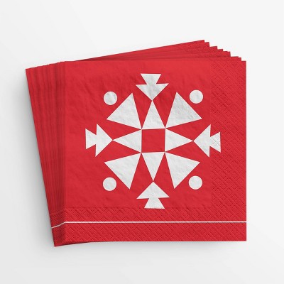 20ct Snowflake Beverage Napkin Red - Wondershop™