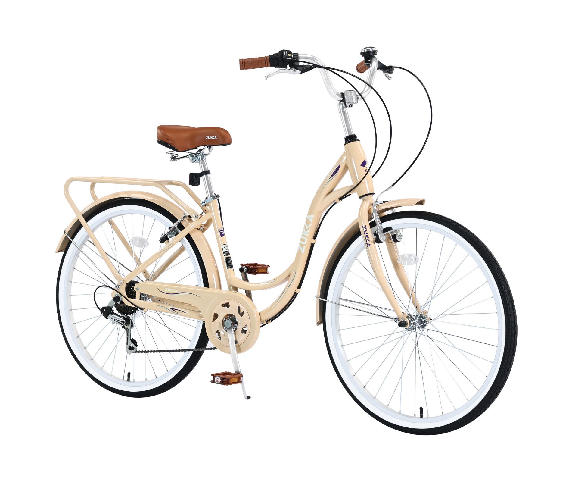 INFURNIC Bicycles 24 Inch Ladies Bicycle with Adjustable Seat, Commute Bicycle for Women Ladies, Beige, 62.2"*23.62"*40.16"