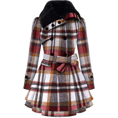 Zeagoo Women's Fashion Faux Fur Lapel Double-Breasted Thick Wool Trench Coat Winter Warm Jacket