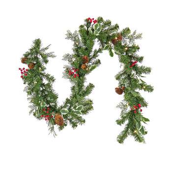 National Tree Company First Traditions Pre-Lit Christmas Evergeen Garland with Pinecones and Berries, Warm White LED Lights, Plug In, 6 ft
