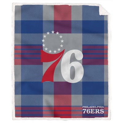 NBA Philadelphia 76ers Plaid Steel Royal Plush Faux Shearling Blanket
