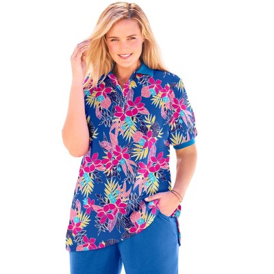 Woman Within Plus Size Elbow-Sleeve Polo Tunic