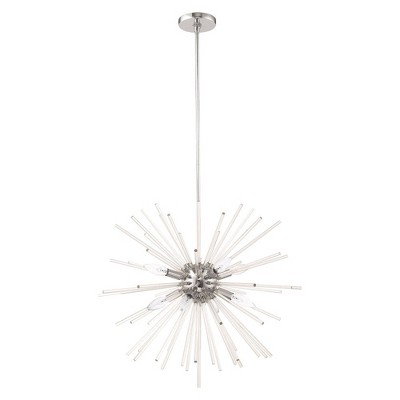 Polished Chrome and Clear Crystal 8-Light Pendant Chandelier