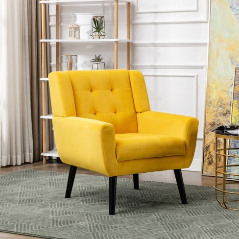 Modern Soft Velvet Upholstered Accent Chair with Armrests Yellow ModernLuxe