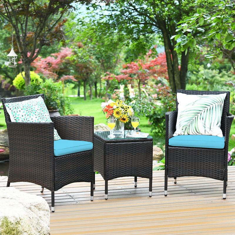Costway Outdoor 3 PCS PE Rattan Wicker Furniture Sets Chairs  Coffee Table Garden, 3 of 15