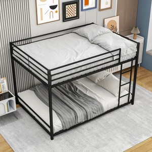 Bunk Bed with Trundle Metal Bunkbeds with Ladder and Full-Length Guardrail - 1 of 4