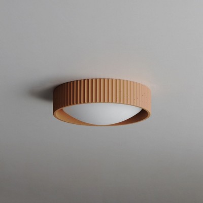 Terra Cotta LED Flush Mount Light with Glass Drum Shade