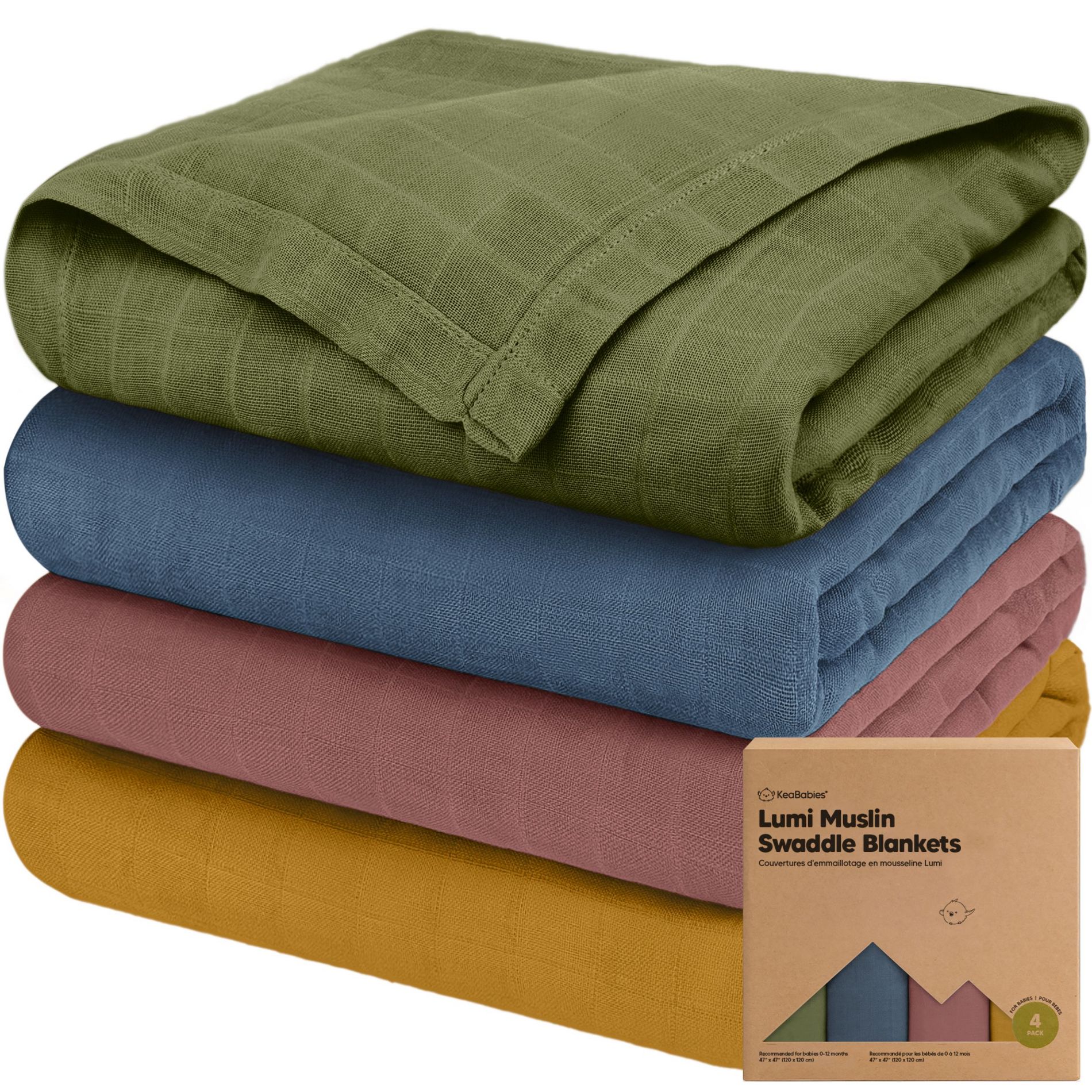 KeaBabies 4pk Muslin Swaddle Blankets for Baby Boys, Girls - Organic Baby Blankets, Nursing Swaddles for Newborns (Corals)