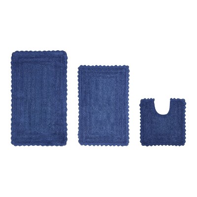 Lilly Crochet Collection 100% Cotton Tufted Reversible 3-Piece Bath Rug Set – Super Absorbent, Machine Washable Bathroom Mats with Crochet Pattern