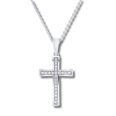 GILDED 1/10 ct. T.W. Lab Grown Diamond (SI1-SI2 Clarity, F-G Color) and Sterling Silver Cross Pendant with an 18 Inch Spring Ring Clasp Cable Chain