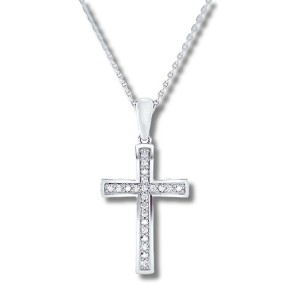 GILDED 1/10 ct. T.W. Lab Grown Diamond (SI1-SI2 Clarity, F-G Color) and Sterling Silver Cross Pendant with an 18 Inch Spring Ring Clasp Cable Chain - 1 of 4