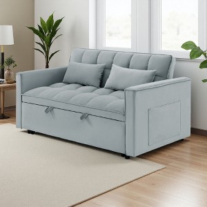 54.33" Velvet Foldable Sofa Bed with Adjustable Back & 2 Pillows - 1 of 4