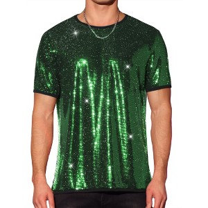 Lars Amadeus Men's Short Sleeves Crew Neck Nightclub Party Sequin T-Shirts - 1 of 4