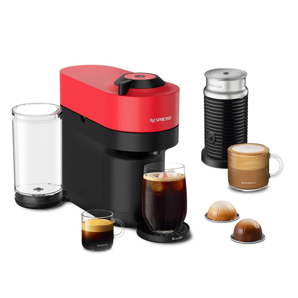 Nespresso Vertuo Pop+ Combination Espresso and Coffee Maker with Milk Frother by Breville - Red