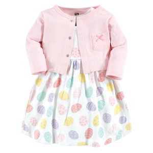 Hudson Baby Infant and Toddler Girl Cotton Dress and Cardigan Set, Easter Eggs, 9-12 Months - 1 of 4
