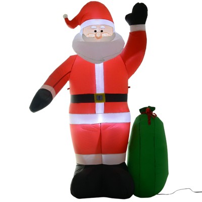 HOMCOM Inflatable Christmas Outdoor Lighted Yard Decoration Santa Claus with Sack 8' Tall