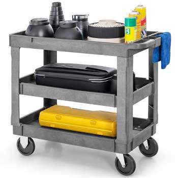 Tangkula 3-Tier Utility Cart Heavy-Duty PP Service Cart w/550 LBS Max Load Storage Handle