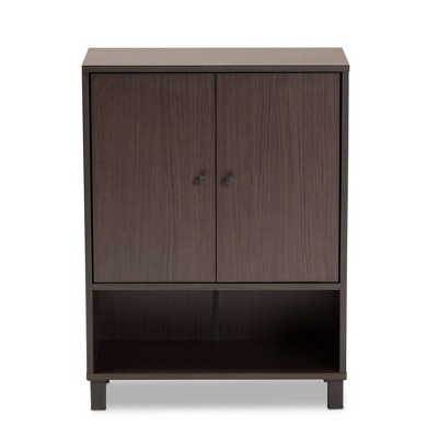 Rossin Dark Brown Wood 2-Door Entryway Shoe Cabinet with Open Shelf