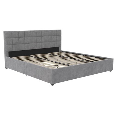 King Light Gray Velvet Upholstered Bed with Storage Drawers