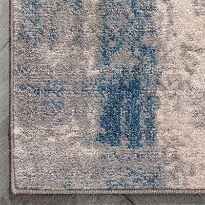 Reversible Rectangular Grey Blue Synthetic Area Rug 5' x 7'